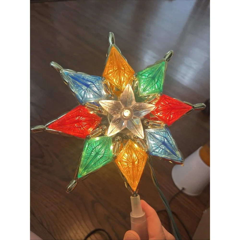 Christmas Tree Topper Star Plastic Jewel Joy Brite Merry Bright